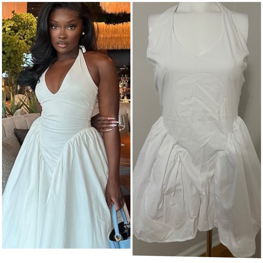 BETTER BE WHITE PEPLUM HALTER MINI DRESS - NEW -LARGE